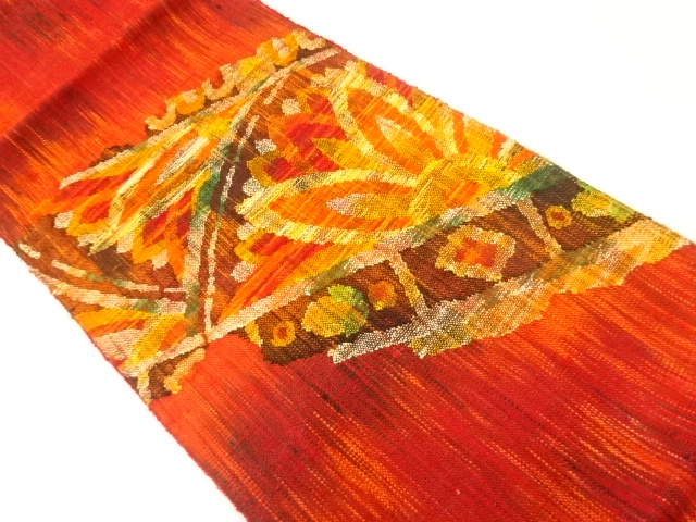 JAPANESE KIMONO / VINTAGE NAGOYA OBI / SILK / HAND WOVEN / MAWATA TSUMUGI / FLOWERS